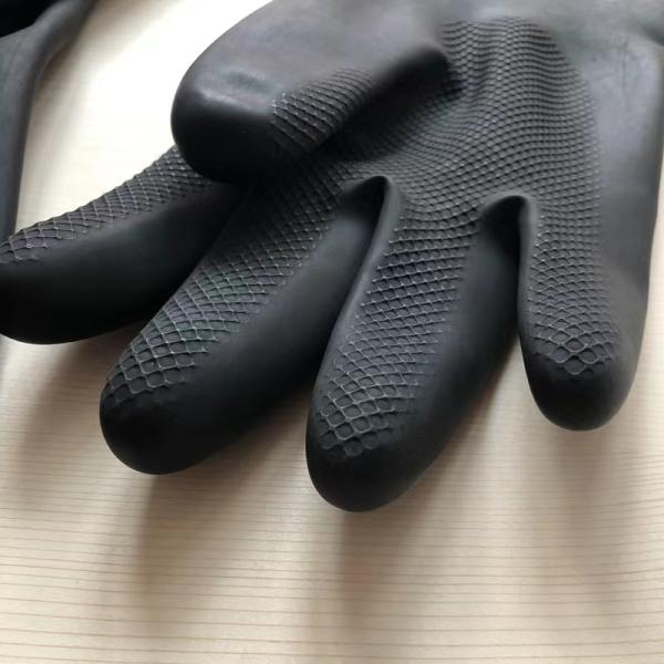 32CM Black Industrial Rubber Gloves Unflocked Lining Alkali Resistance