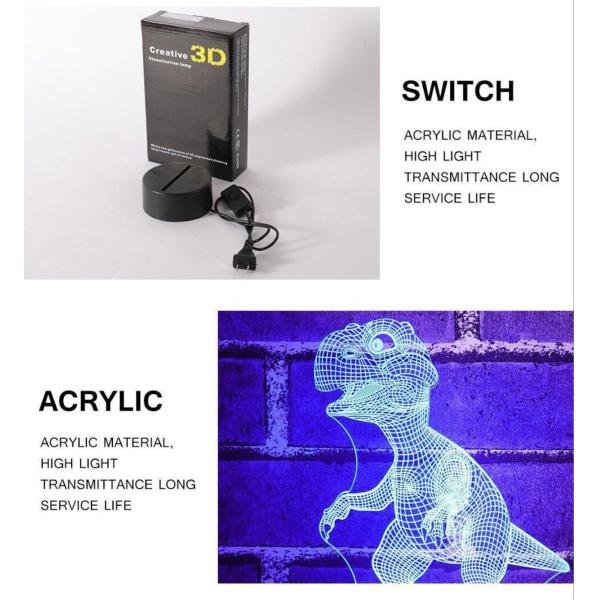 Dinosaur Designs Acrylic 3D LED Night Light for Gift   rechargeable and remote control for many colors