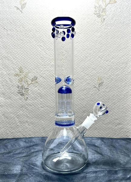 Custom 16 Inches Percolator Glass Water Bongs 8mm Thickness With Black Downst