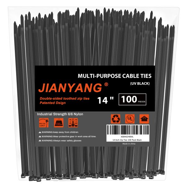 55 LBS Tensile Strength 12 Inch Nylon Cable Wrap Double Sided Black Plastic Cable Ties