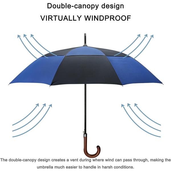 132cm Open Diameter Fiberglass Shaft Golf Umbrella with Wood Curved Handle Customized