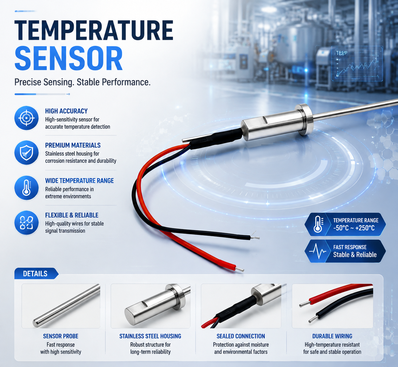 Customized IVD Temperature Probe Equipped with Anti Slip Fastening Structure