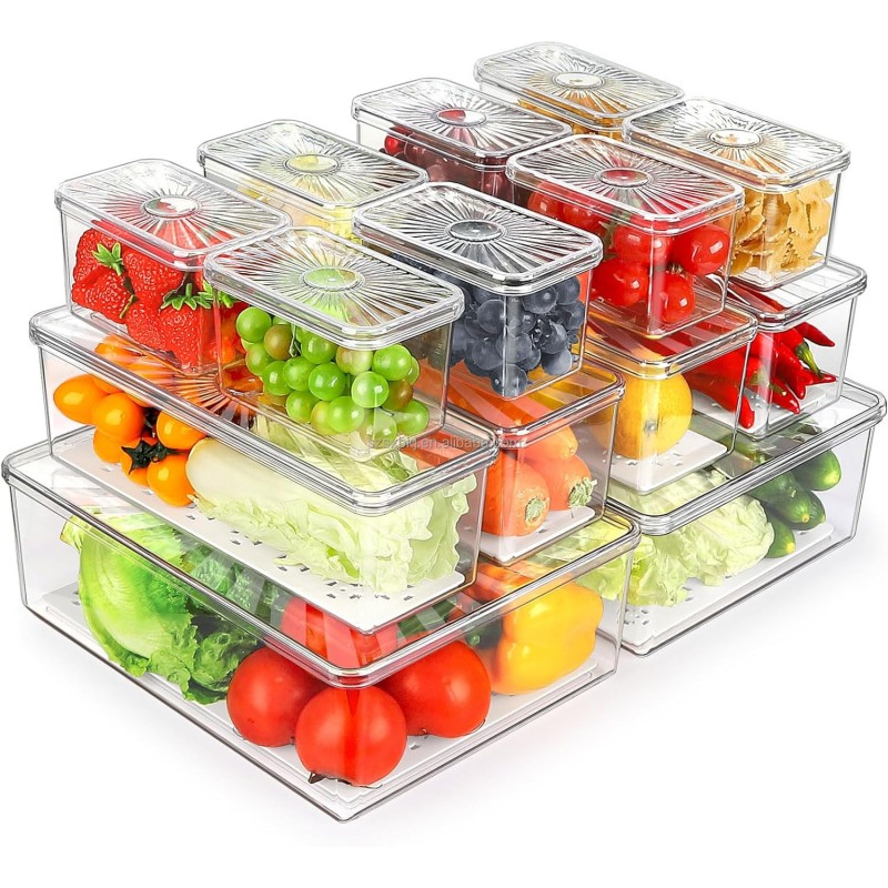 7/13/14PCS Set Household Drying Storage Boxes, Refrigerator Food Boxes, Transparent Kitchen Storage Boxes