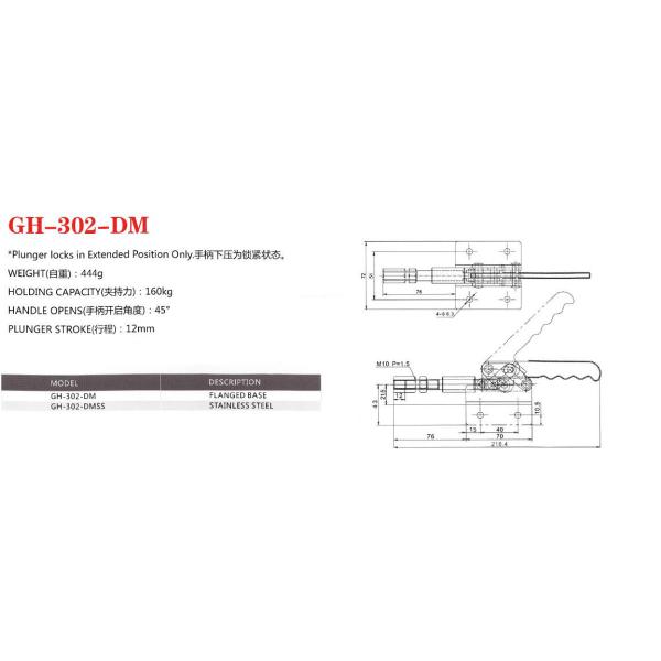 Push Pull Toggle Clamp 302 DM Flanged Base Holding Force 160kgs  Stroke 12mm