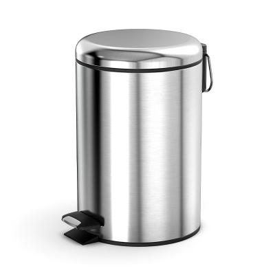 Round Stainless Steel Foot Pedal Trash Can With Quiet Close Lid