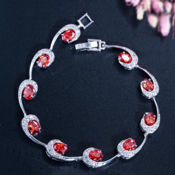 Lovely Women Four Round Bracelet Red CZ Stone Bracelet Setting Crystal Fashion Tennis Bracelet for Wedding Gift