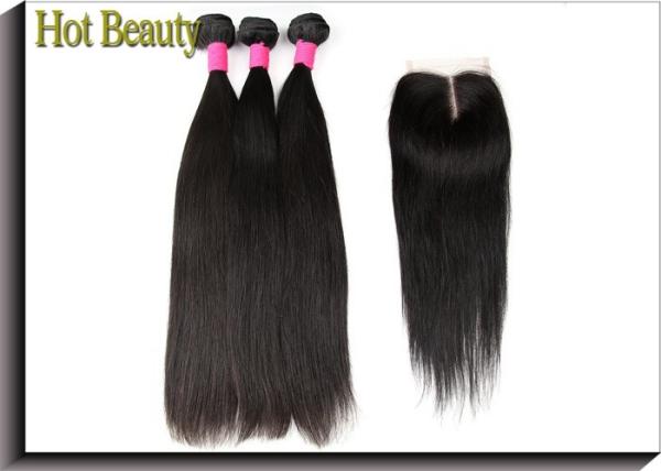 Unprocessed Brazilian Virgin Human Hair Extensions Straight Human Hair Weave Color 1B