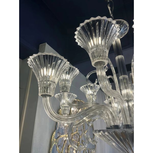 JYLIGHTING Clear Tinted Crystal & Glass Chandelier, Murano-Style Curved Arm Pendant Light for Luxury Living Room & Hotel Lobby