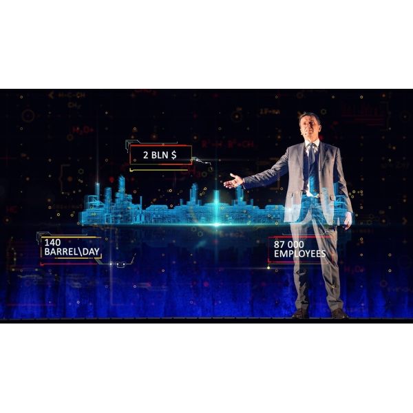 Transparent 95um Holographic Projection Display with 160° View Angle and 5x30m Size for Stage Shows
