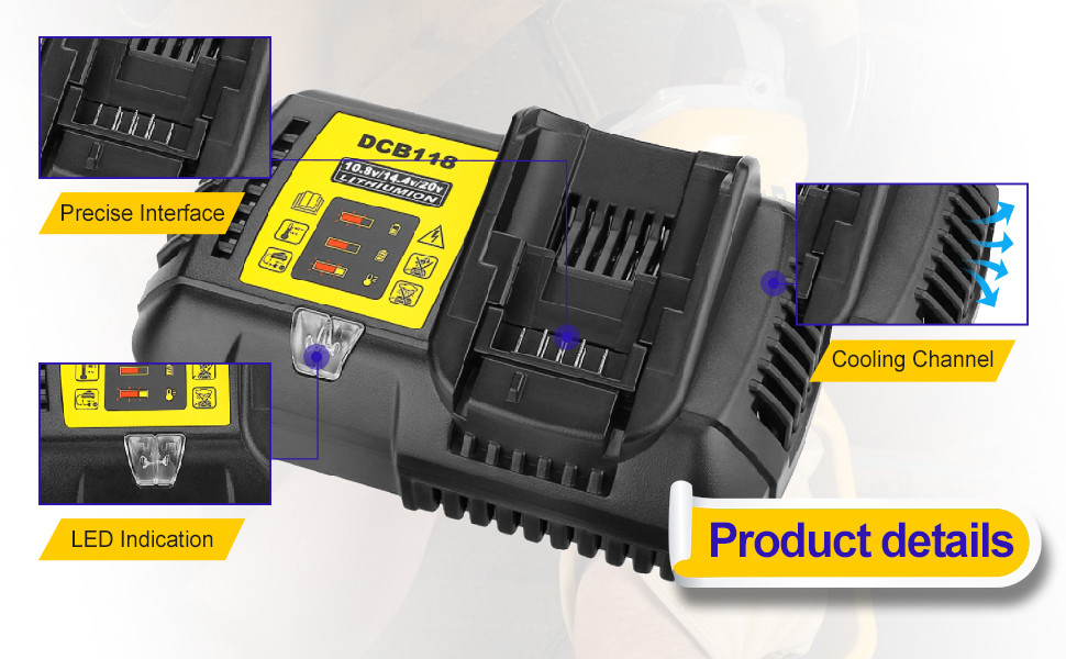 Батареи совместимая 18V 20V Макс Dewalt заряжателя QC3.0 DCB118 батарея быстрой