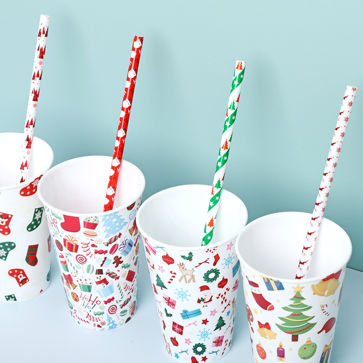 Christmas Paper Straws in Bulk Package Gross Weight 5.500kg Degradable Different Sizes