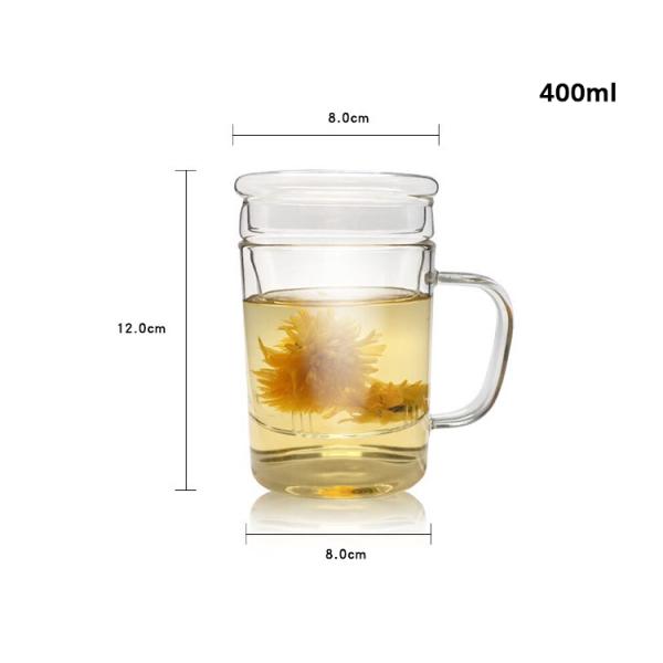 Запасенная стеклянная чашка чая с стрейнером, кружкой чая Эко дружелюбной стеклянной с Инфузер и крышкой