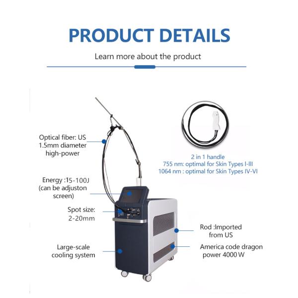 Permanent Hair Removal Machine Alex Lazer Alex 755nm ND YAG 1064nm Long Pulse Veins Vessel Remove