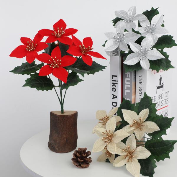 Simulation transfrontalière de poinsettia Décoration de Noël, cadeaux de mariage, faux bouquets de fleurs, ornements de bricolage, fleurs simulées