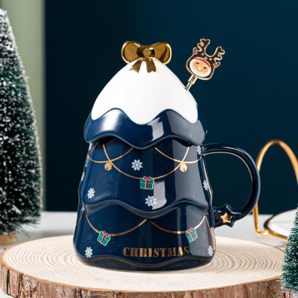 Christmas Gift Mug Set With Lid And Spoon Customized Color For Office Afternoon Tea Cup