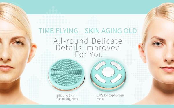 Silicone elétrico da massagem de cara de Sonic Facial Cleansing Brush EMS profundamente limpo