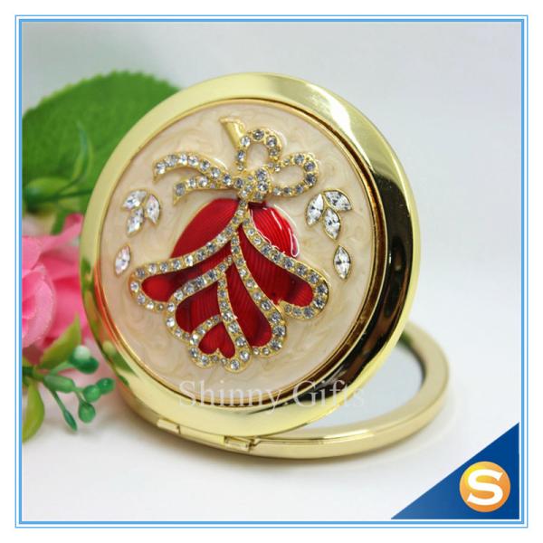 Shinny Gifts Rose Design Hand Make up Mirror Luxury Crystal Cosmetic Mirror