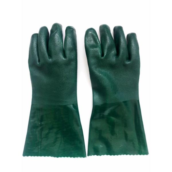 35cm Cold Weather PVC Gloves Flock Cotton Lined Dark Green PVC Heavy Duty Gloves