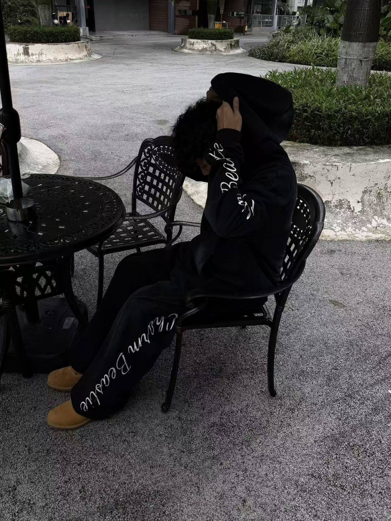 Vintage Faded Washed Hoodie, Leopard Print Lined Hood Oversized Black Sweatshirt for Men