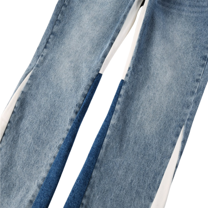 Washed Ripped Denim Jeans Flare Street Denim Jeans With Whisker Detailing