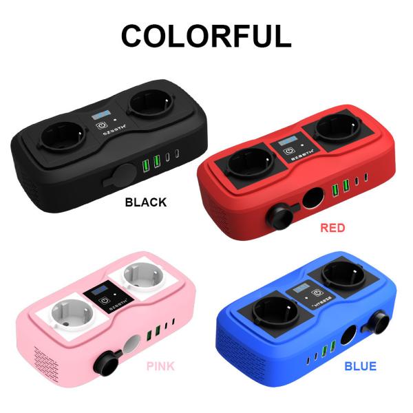 200W Car Power Inverter with LCD Display & Dual Cigarette Lighter Plugs, 2 USB Ports and AC Outlet, 12V to 220V Modified Sine Wave