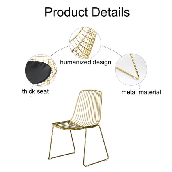 Nordic Metal Gold Black White Metal Chair Cafe Wire Chair Modern Restaurant Leisure Chair