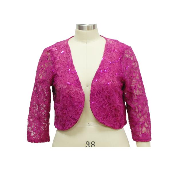 100% Polyester Lace Fabric Casual Ladies Wear Half Length Cardigan With Paillette