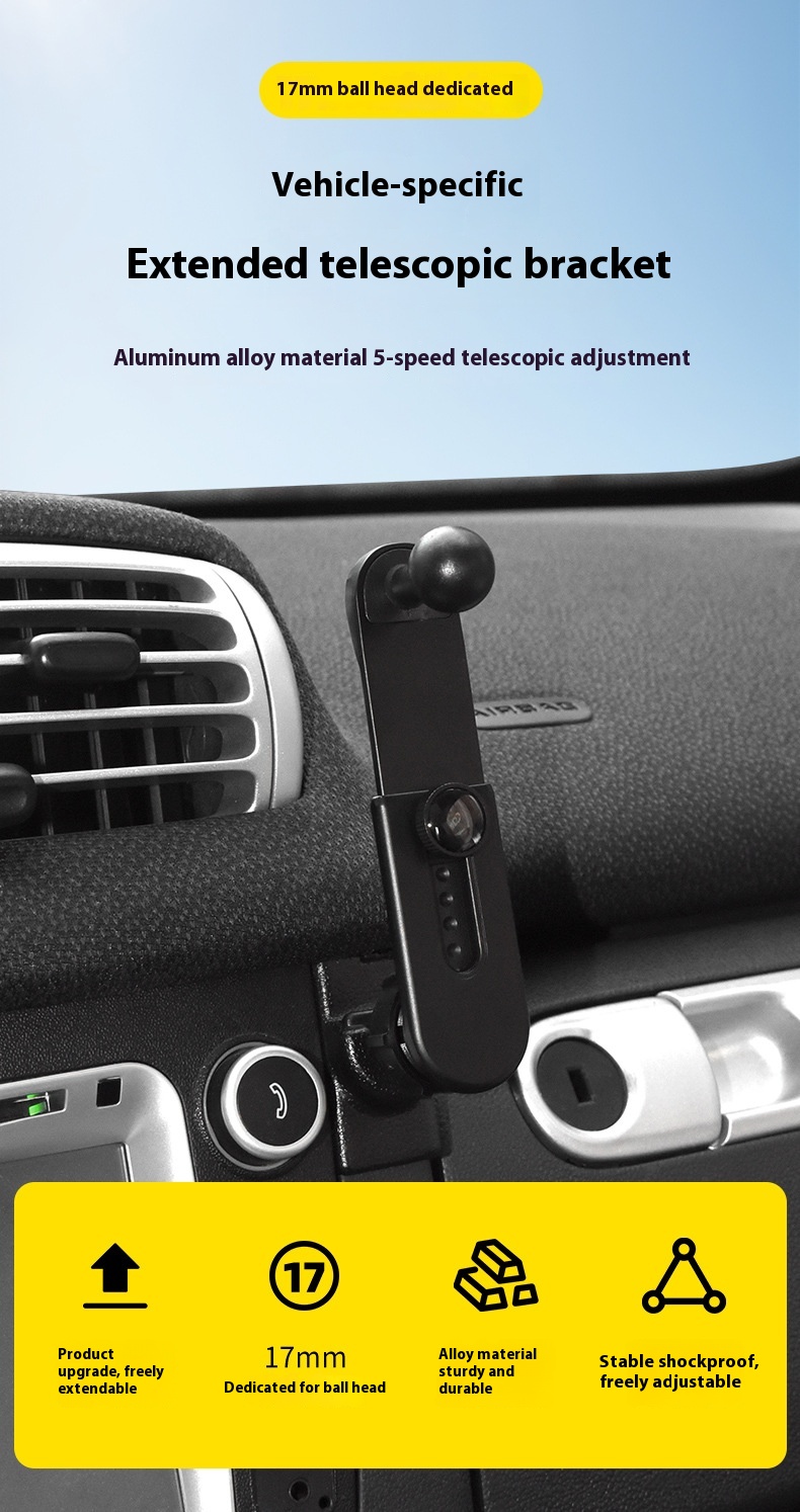 For Adjustable 17mm Ball Head Car Mount Bracket Telescopic Universal Navigation Extension Rod Universal Accessory for Navigation
