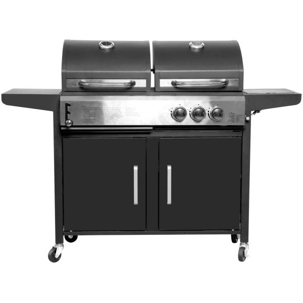4 Burner Cooking Grill Gas and Charcoal Grill Trolley BBQ Smoker Combo for Outdoor