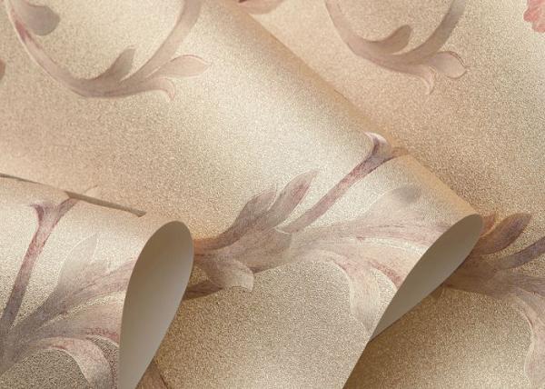 Waterproof Country Style Wallpaper / Gold Foil Wallpaper with Floral Pattern