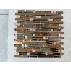 Crystal Glass Gold/White Mix Glossy Brick Pattern Mosaic