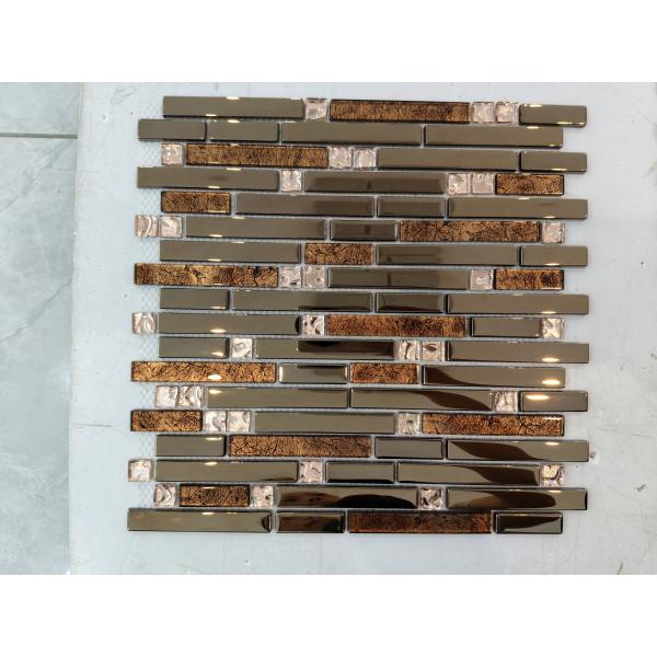Crystal Glass Gold/White Mix Glossy Brick Pattern Mosaic