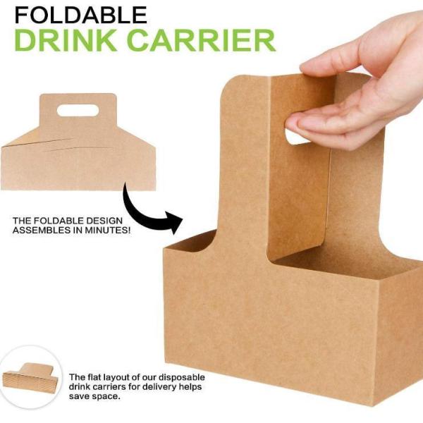 Hot Cold Drinks 2 Cup Carrier Kraft Fashion Disposable Paperboard Beverage Cup Holder