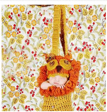 classic rare Owl handmade baby sleeping bag Photography Prop Crochet beanie set diaper
