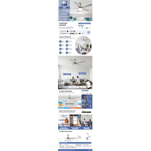 Потолочные вентиляторы спальни 58 дюймов с мотором DC светов реверзибельным молчаливым