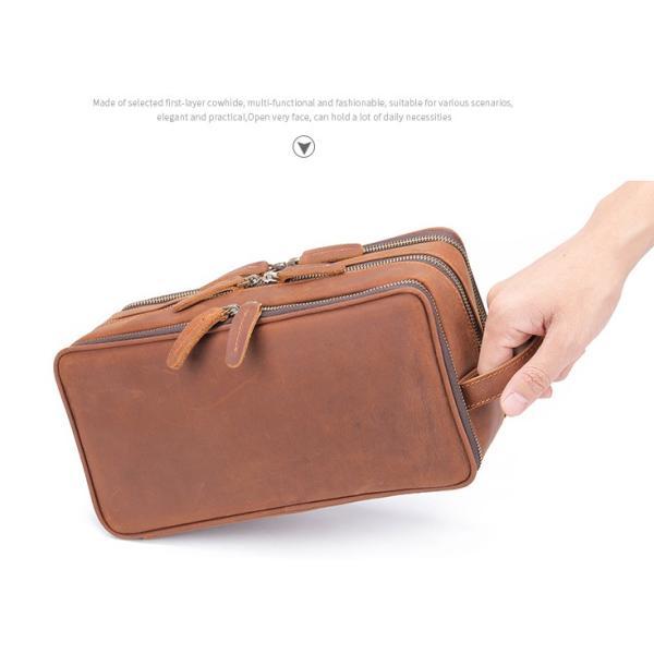 Factory Direct Sales Vintage Crazy Horse Leather Storage Bag Genuine Leather Large Capacity Multi-Function Cosmetic Bag Handbag Cross-Border Wholesale