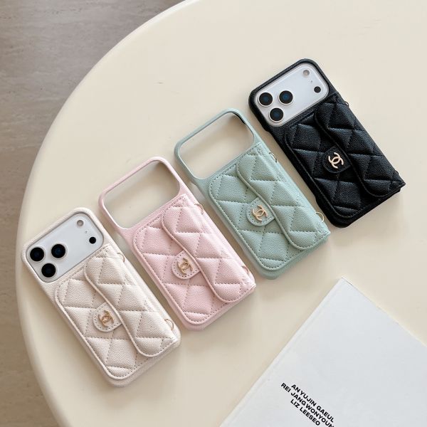 Caviar Diamond-patterned Card Slot Crossbody Chain case for 114 Pro Max, iPhone 16 Pro Protective Case, 17 Pro