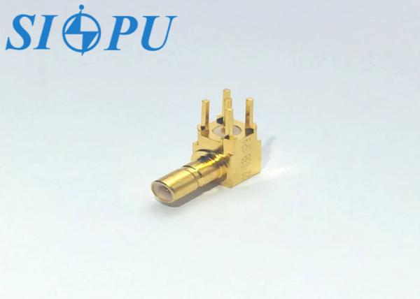 SSMB Male RF Coaxial Connector – Right-Angle, Brass Body, PCB Solder Mount
