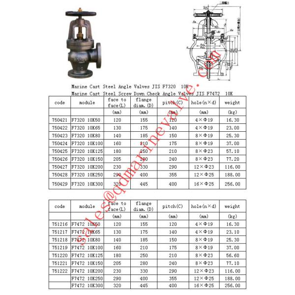 JIS marine cast steel angle check valve 5K/10K/20K