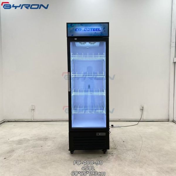 Single Door Beverage Cooler LED Lighting Glass Front Beverage Cooler Customized