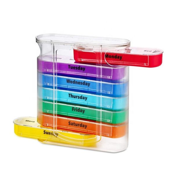7 Days Plastic Pill Storage Cases Organizer Medicine Storage Dispenser Weekly 7 Days Pill Box 28 Compartments for Home Travel