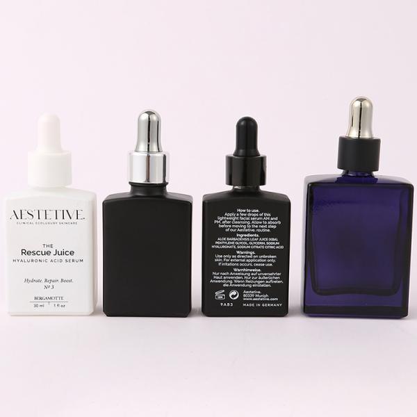 Square Shape Black White Color Perfume Glass Bottles With Metal Silver Dropper and Customized Logo Printing 10ml 15ml 30ml 50ml