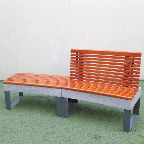 Banc en bois de pierre de jardin réglé avec la vente en gros du bois de banc de jardin en pierre en gros de banc en bois en métal de jambe de pierre de dossier