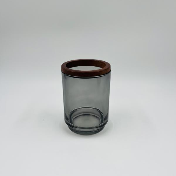 Conjuntos de baño de vidrio equipos de baño de humo color redondo forma de madera parte de vidrio baño jabón dispensador