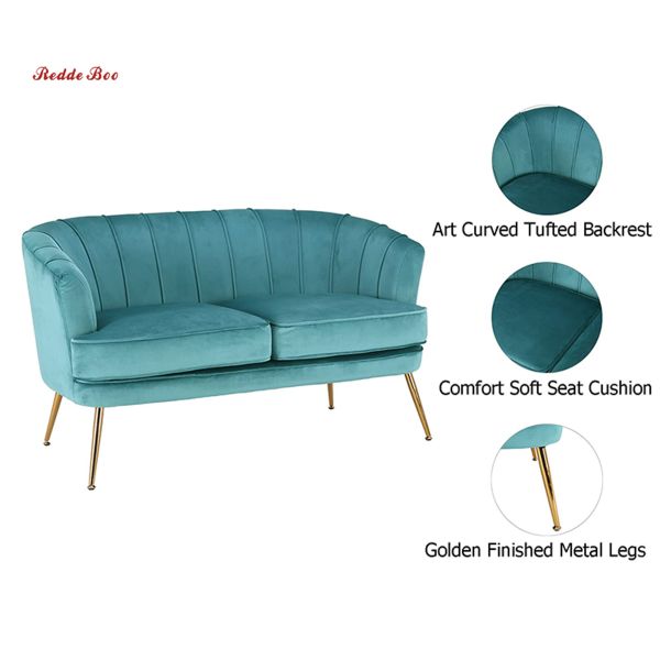 Hotel Teal Green Velvet Tufted Couch Loveseat Sofas Lazy Lounger 2 Seater