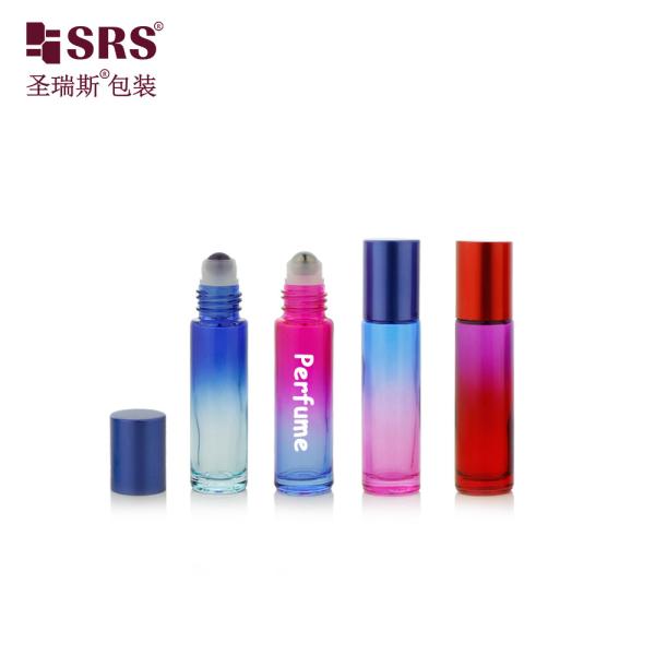 BLPM-10ml Aqua Green Gradient Industrial Glass Perfume Vial Container With Roller Ball For Personal Care Skincare Essence