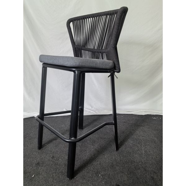 Outdoor Courtyard Rope-woven High-legged Bar Stool, with Backrest, Waterproof and Sun-resistant