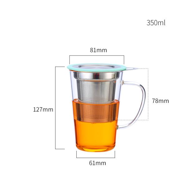 стеклянная кружка чая 350мл с Инфузер и крышкой, 304 чашками чая боросиликатного стекла фильтра нержавеющей стали