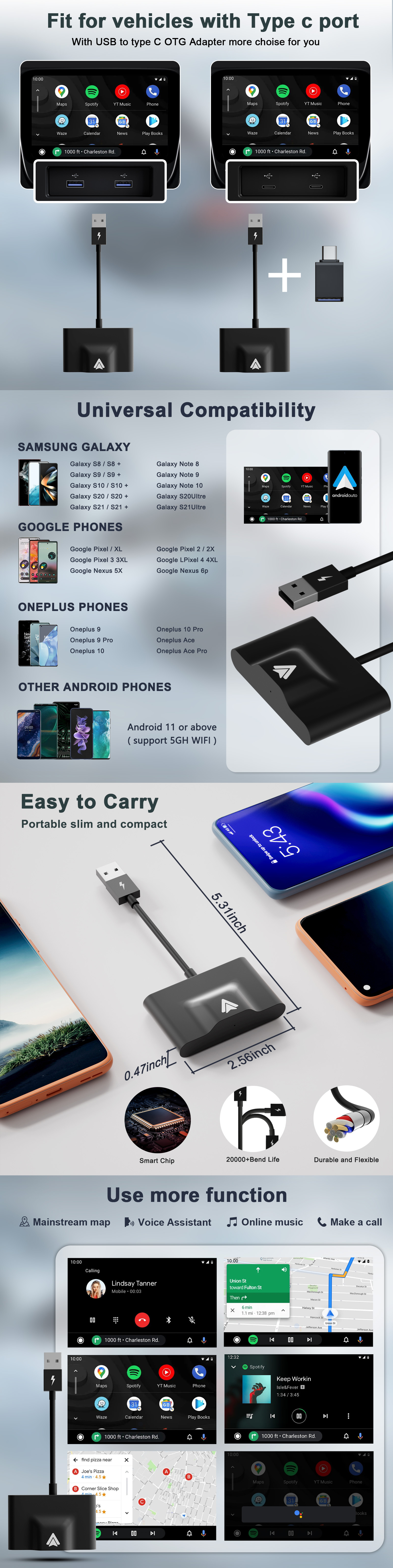 10м беспроводный адаптер Apple/USB A/Type-C Dongle Plug And Play USB подключение авто