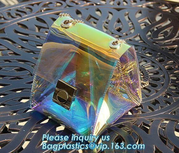 shoulder clear pvc chain hand bag for purses handbags, Metallic Transparent PVC Beach Handbags Shoulder Bags, Chain Cros